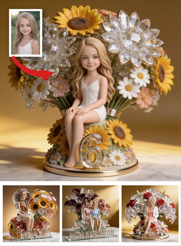 Personalisierte Foto Kleine Blonde Mädchen Blume Acrylplakette Geburtstagsgeschenk für Tochter Nichte