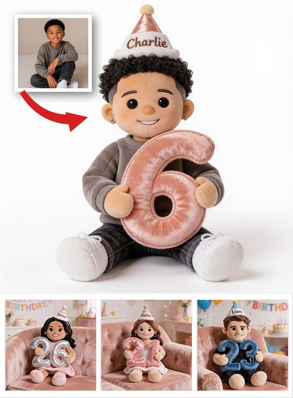 Personalized Birthday Black Little Boy Faux Fur Pillow, Son Grandson Nephew Gift