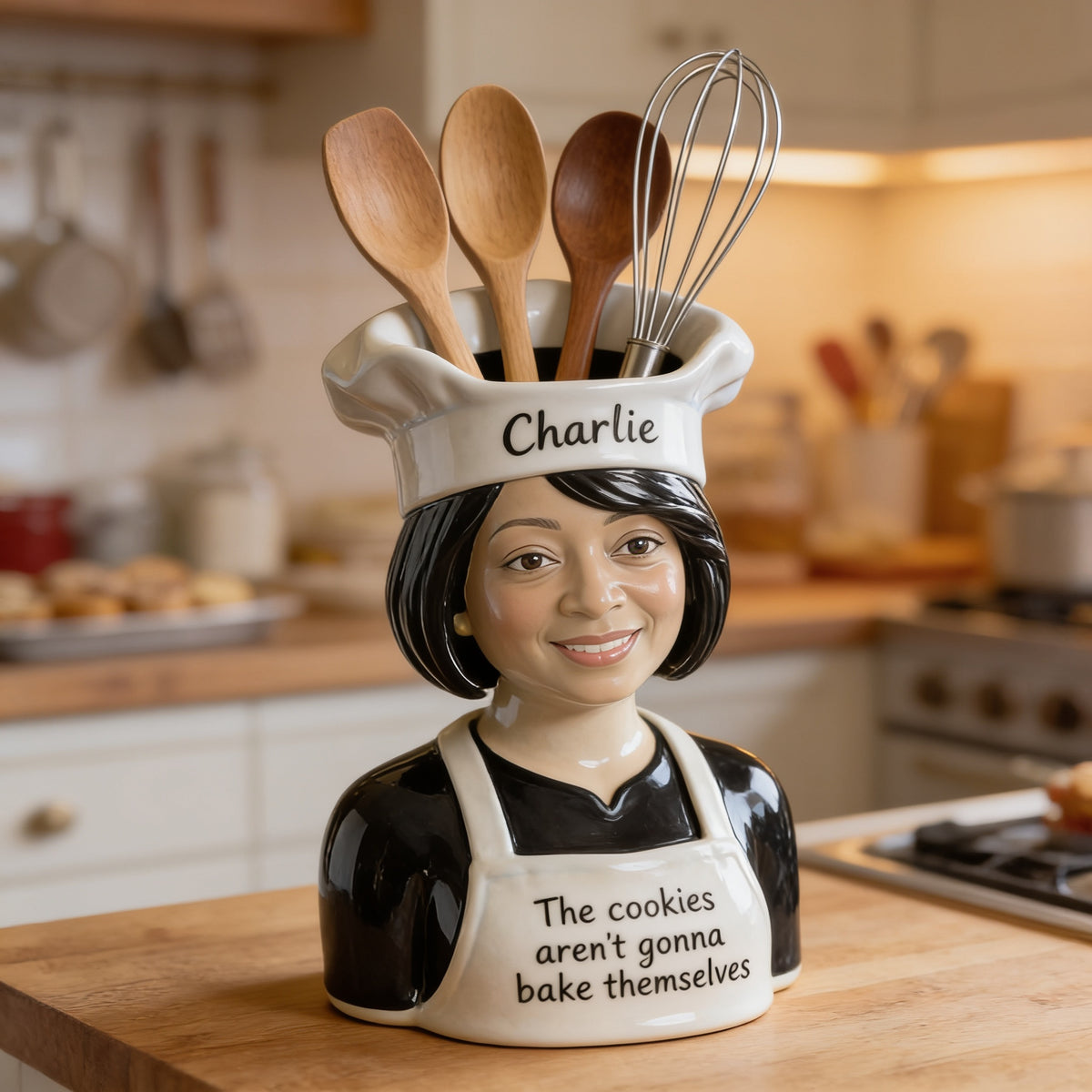 Personalized Senior Black Woman Chef Acrylic Utensil Pot Baking Gift