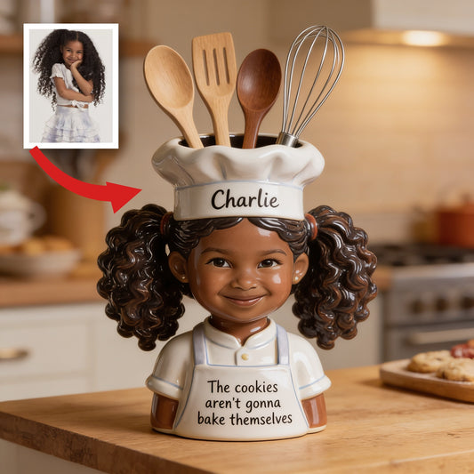 Personalized Black Little Girl Chef Acrylic Pot Baking Kitchen Decor Gift