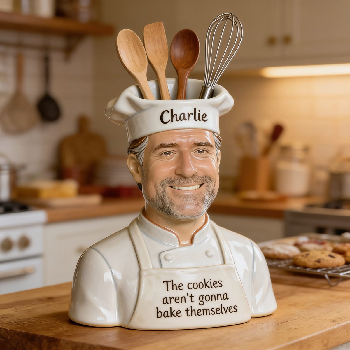 Personalized Older Latino Baker Man Acrylic Pot, Baking Lover Kitchen Gift