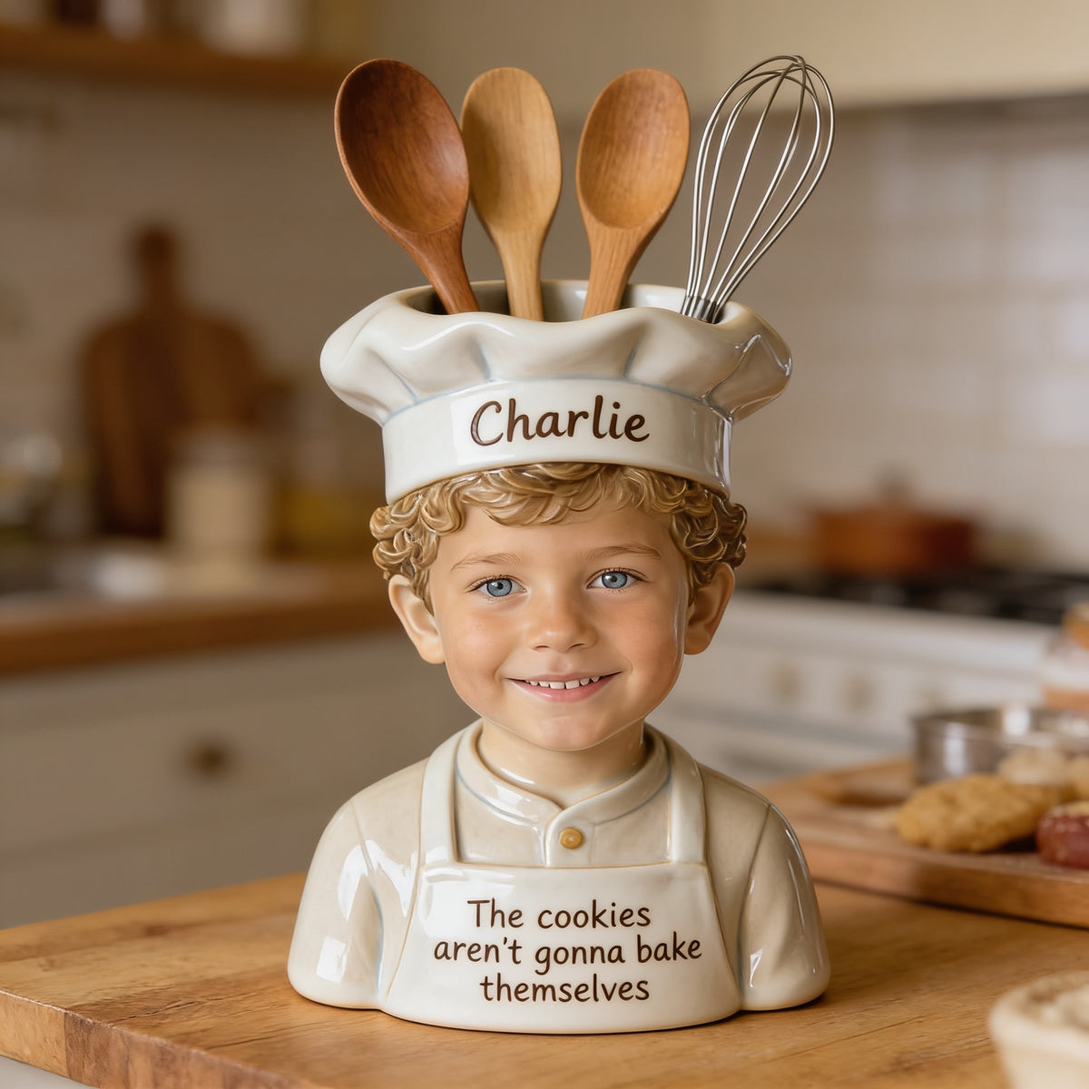 Personalized Latino Little Boy Chef Baking Acrylic Pot Kitchen Decor