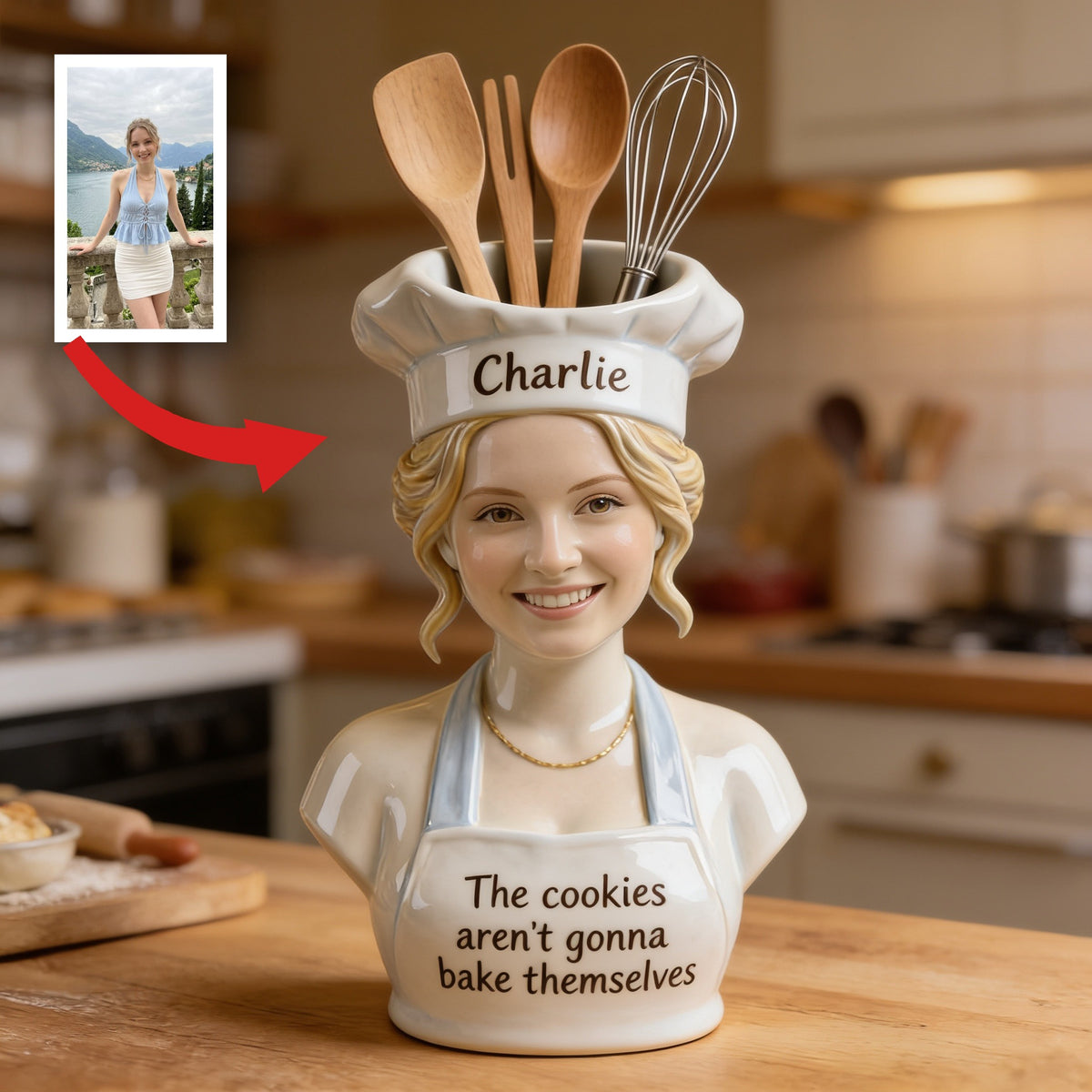 Personalisierter Frauenkoch Acryl Topf Backutensilienhalter Küchengeschenk