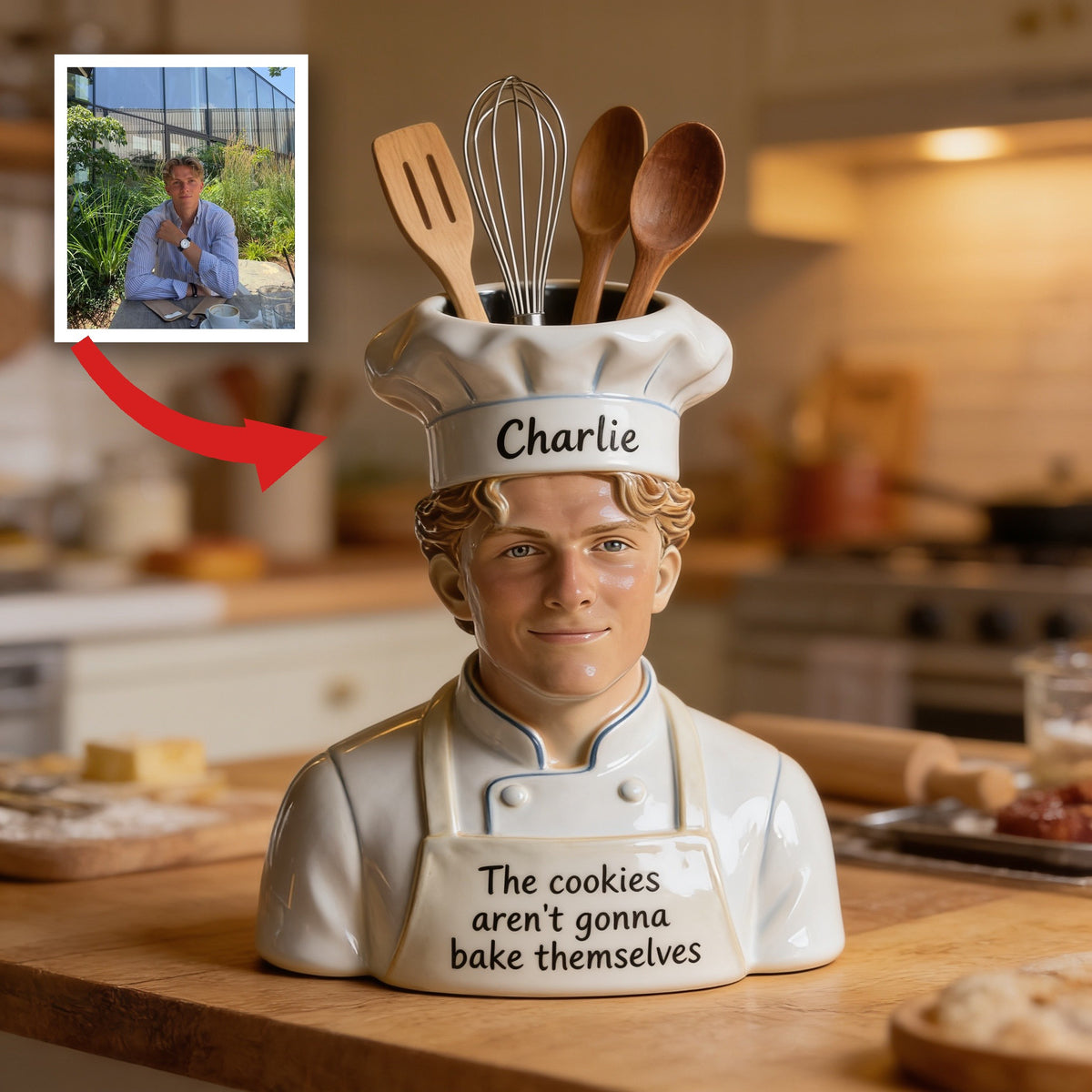 Personalized Chef Latino Man Baking Acrylic Pot Kitchen Counter Decor Gift