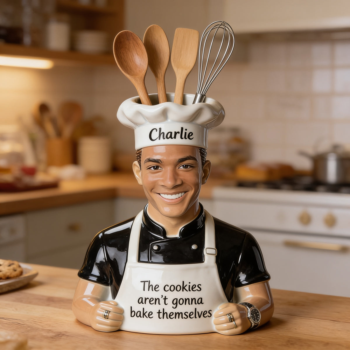 Personalized Black Chef Acrylic Utensil Pot Baking Gift for Kitchen Decor