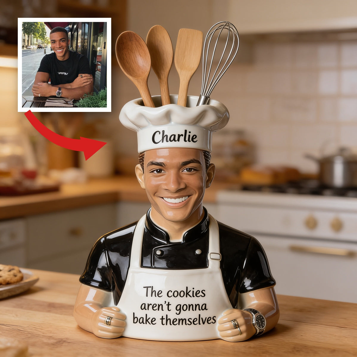 Personalized Black Chef Acrylic Utensil Pot Baking Gift for Kitchen Decor