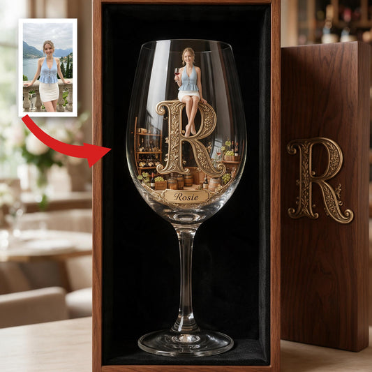 Personalized Woman Wine Glass Set with Wooden Box Gift