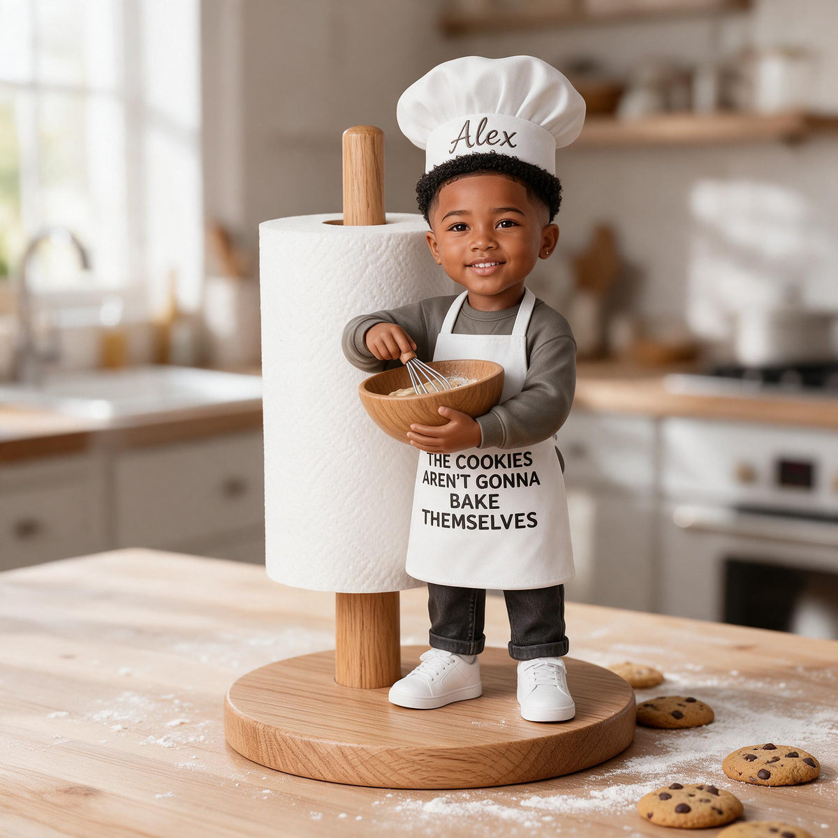 Custom Photo Little Black Boy Chef Paper Towel Stand Kitchen Son Gift