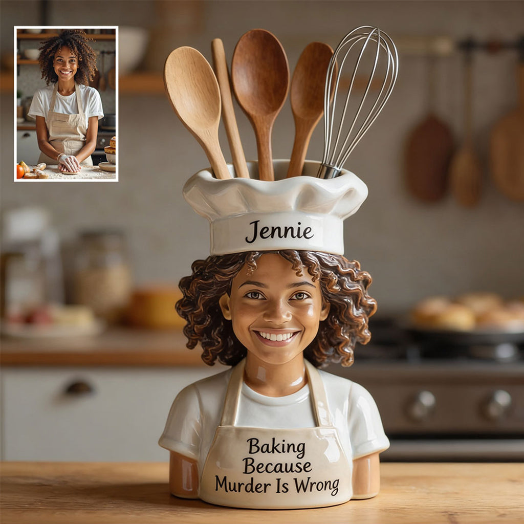 Personalized Black Chef Acrylic Utensil Pot Baking Gift for Kitchen Decor