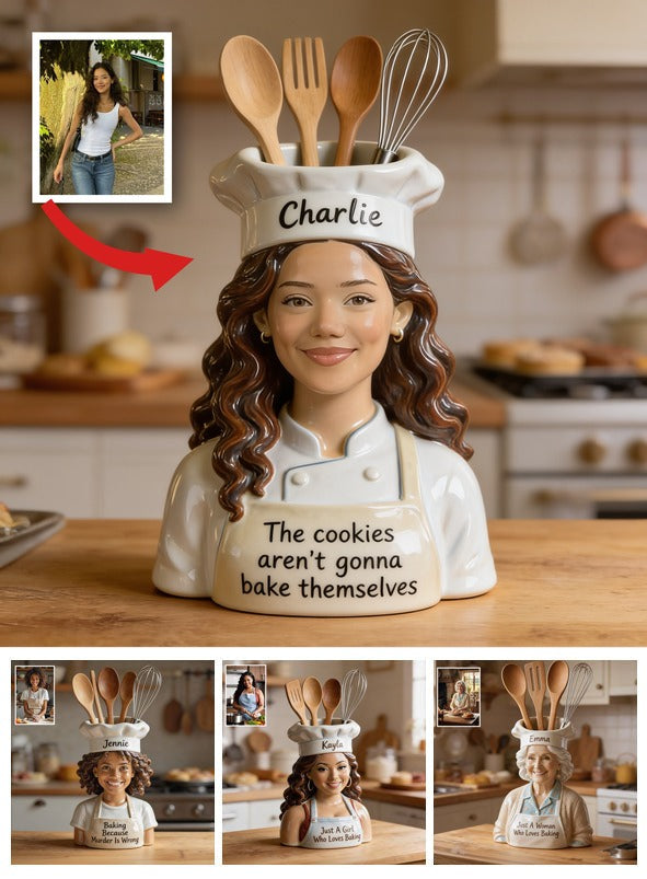 Personalized Latina Woman Chef Baking Acrylic Pot Kitchen Decor Gift
