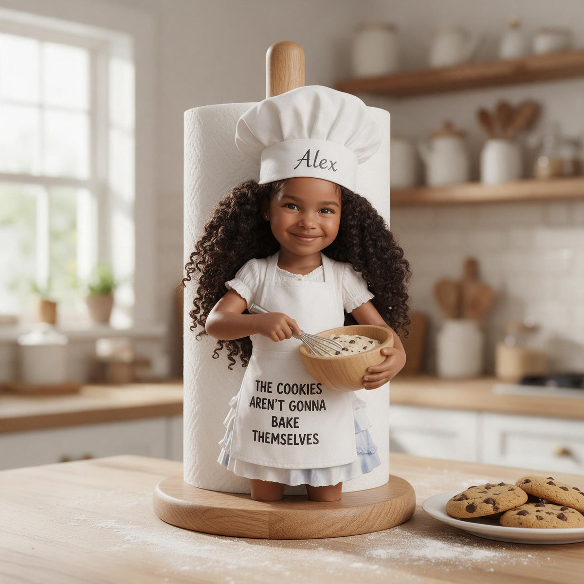 Custom Photo Little Black Girl Chef Paper Towel Stand Kitchen Decor Gift
