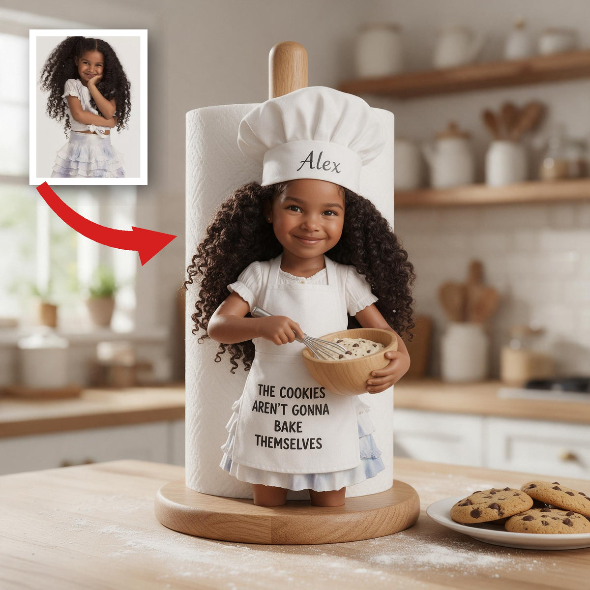 Custom Photo Little Black Girl Chef Paper Towel Stand Kitchen Decor Gift