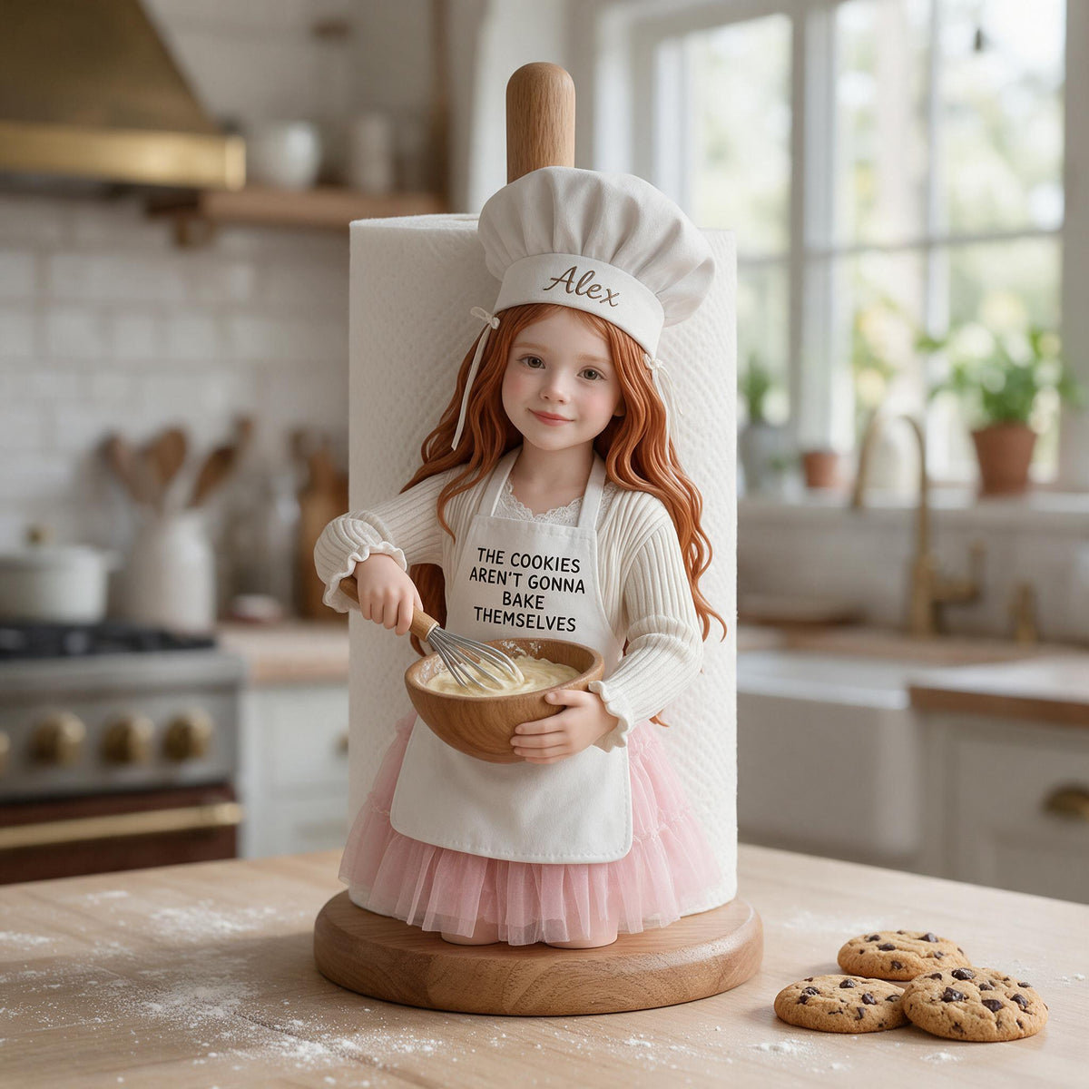 Custom Photo Latina Little Girl Baker Wooden Paper Towel Stand Kitchen Decor Gift