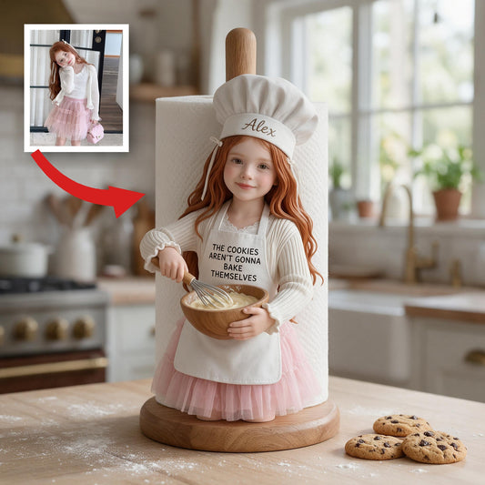 Personalisierter Foto Latina kleines Mädchen Bäcker Holz Küchenpapierhalter Geschenk