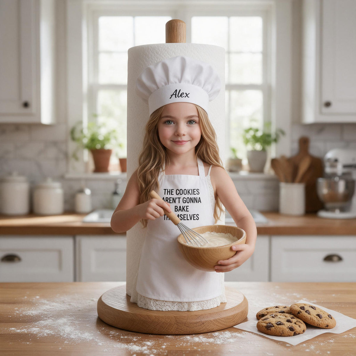 Custom Photo Little Girl Baker Paper Towel Stand, Kitchen Gift for Daughter Granddaughter