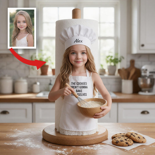 Personalisierter Foto Papierhandtuchständer für kleine Bäckerin, Küchengeschenk für Tochter Enkelin