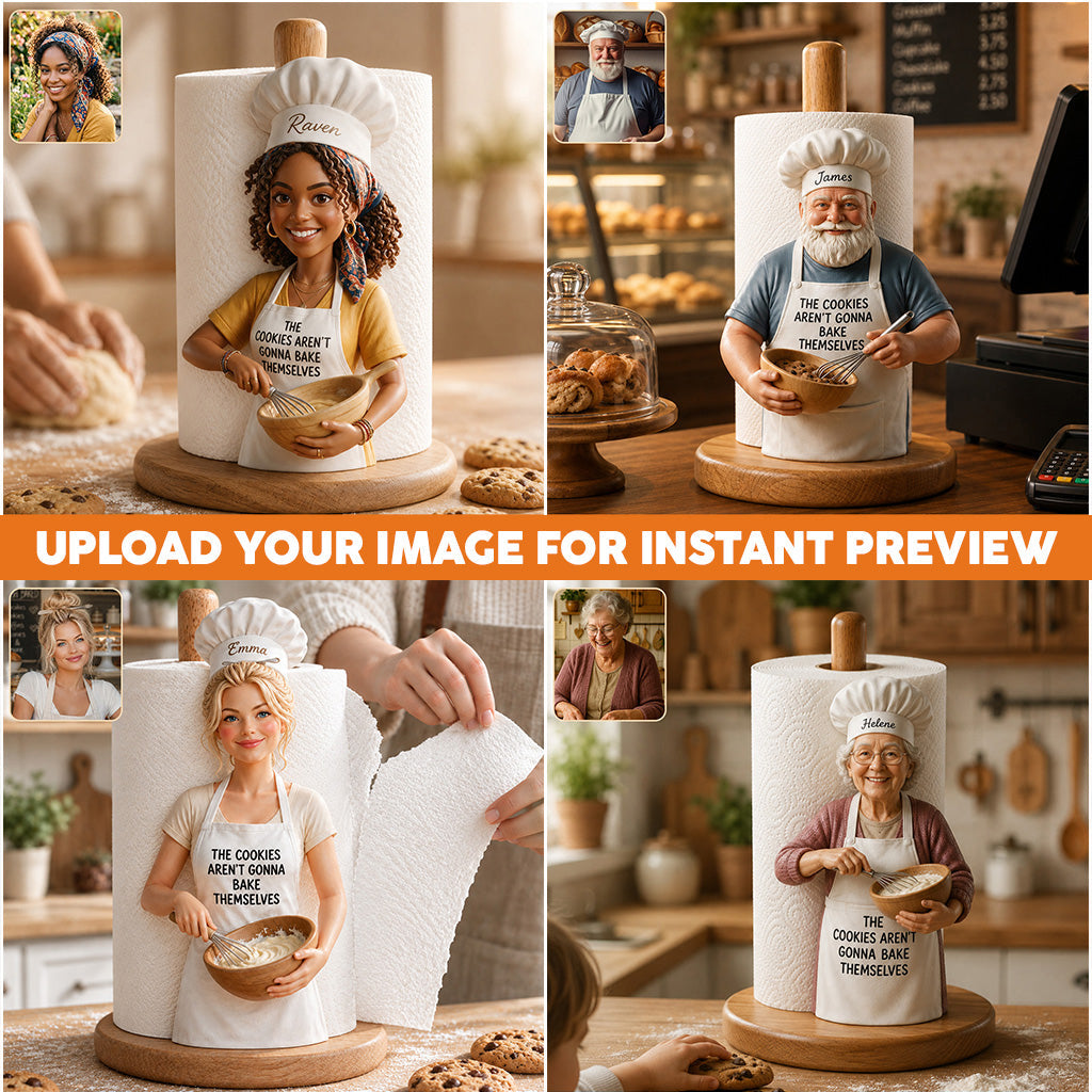 Custom Photo Older Latina Baking Chef Paper Towel Stand, Fun Kitchen Decor Gift