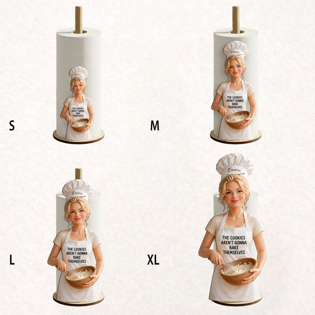 Custom Photo Latina Little Girl Baker Wooden Paper Towel Stand Kitchen Decor Gift