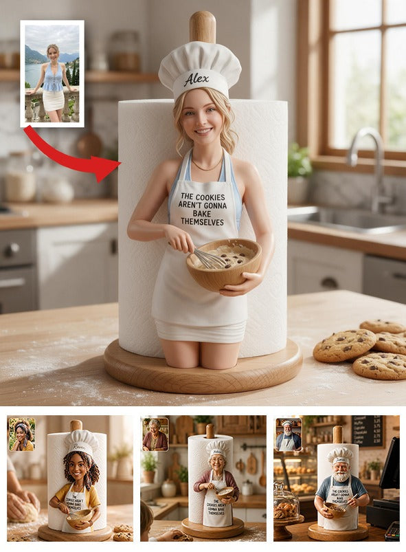 Custom Photo Baking Chef Woman Paper Towel Stand Kitchen Decor Gift