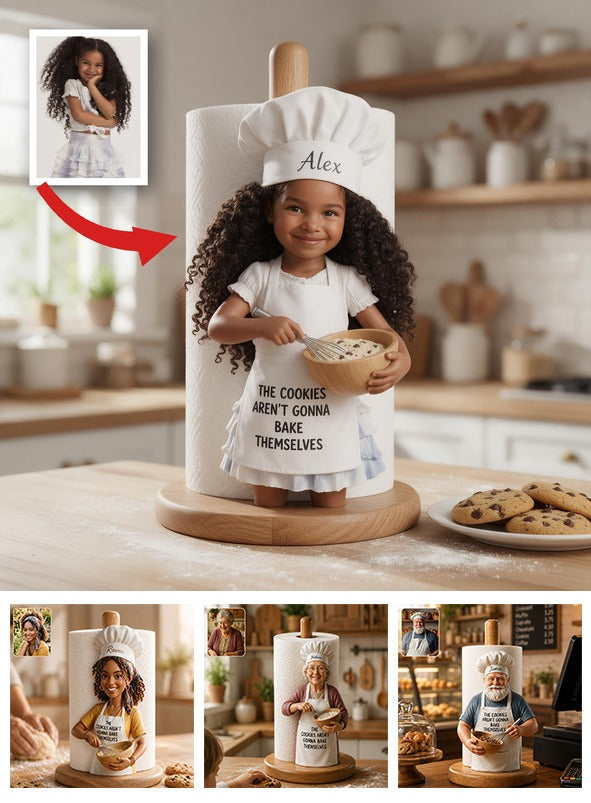 Custom Photo Little Black Girl Chef Paper Towel Stand Kitchen Decor Gift