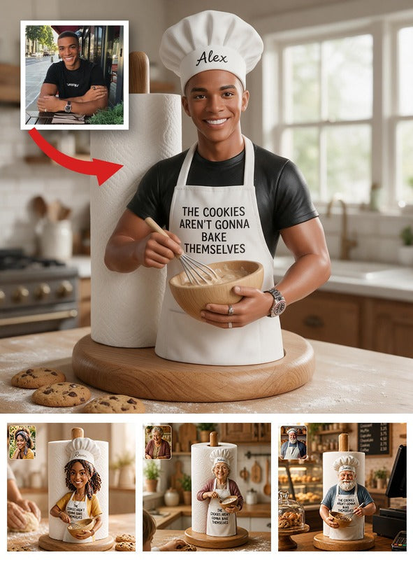 Custom Photo Black Male Baker Paper Towel Stand Kitchen Baking Decor Gift