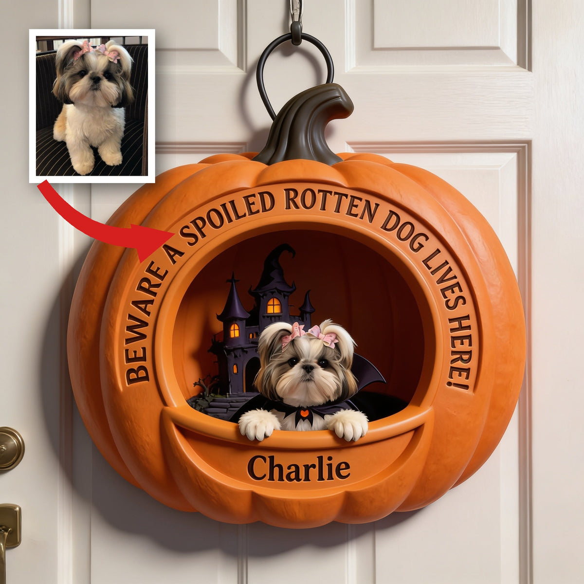 Personalisierte Halloween Shih Tzu Pink Bow Kürbis Holzschild Geschenk für Hundeliebhaber