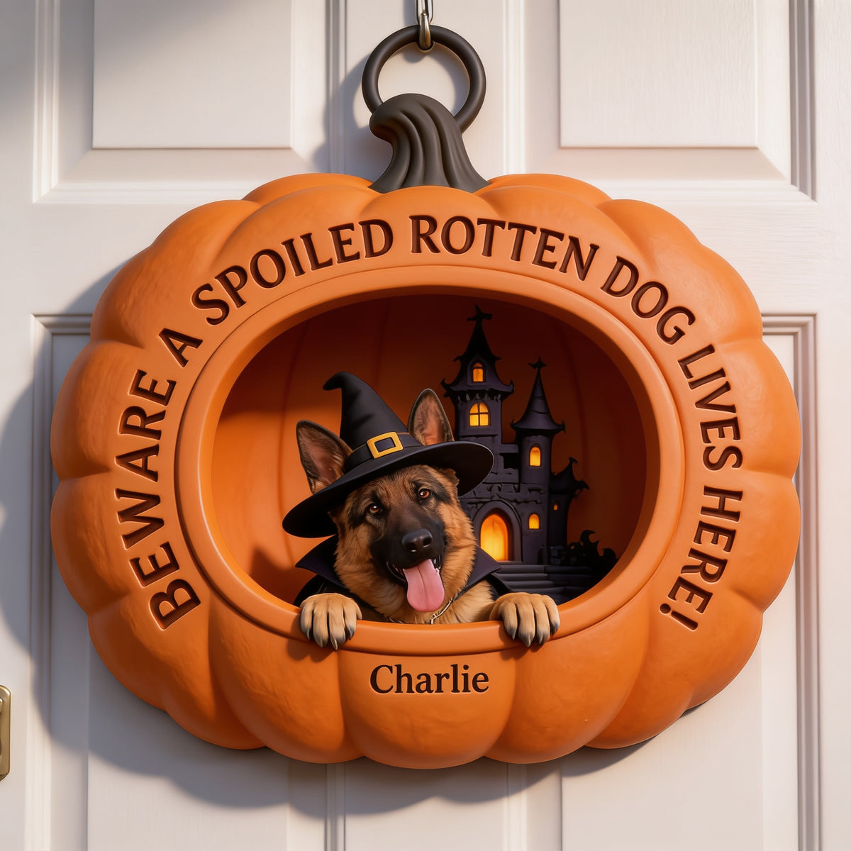 Personalisierte Halloween Deutscher Schäferhund Kürbis Holzschild Wohnkultur