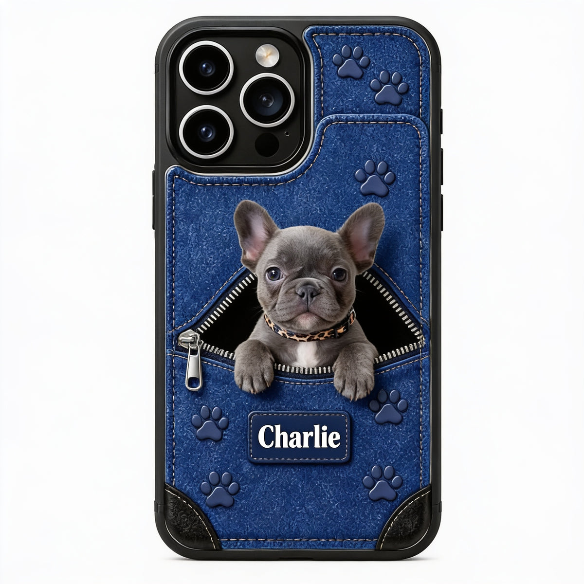 Personalized Gray French Bulldog Puppy Wallet Phone Case Pet Owner Gift
