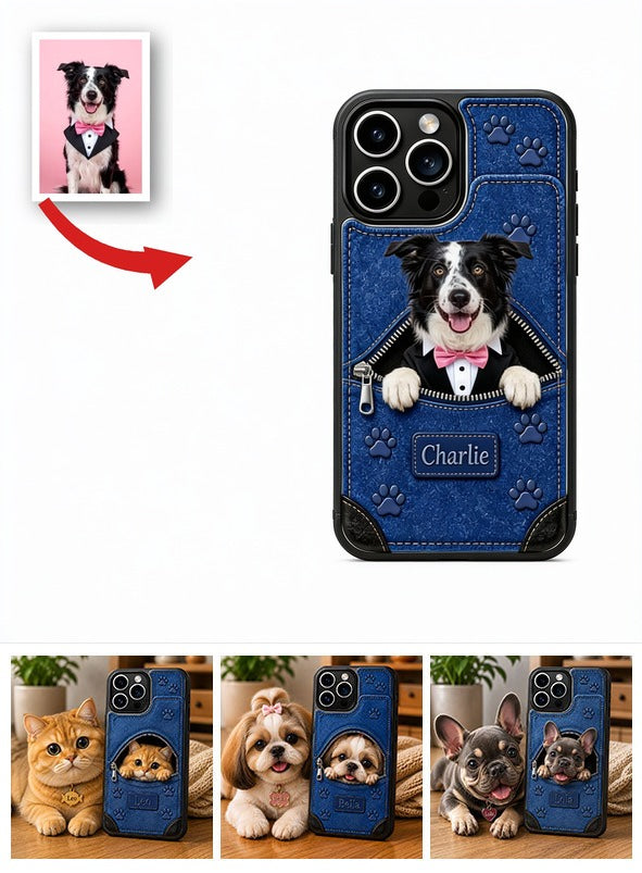 Personalized Black and White Border Collie Pink Bow Tie Wallet Phone Case Dog Lover Gift