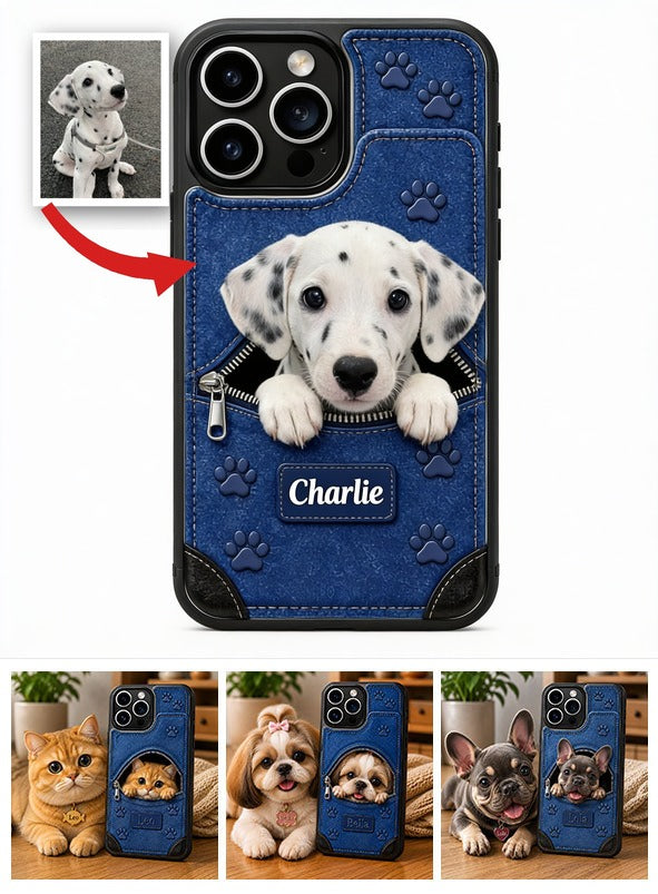 Personalized Dalmatian Puppy Peeking Wallet Phone Case Dog Lover Gift