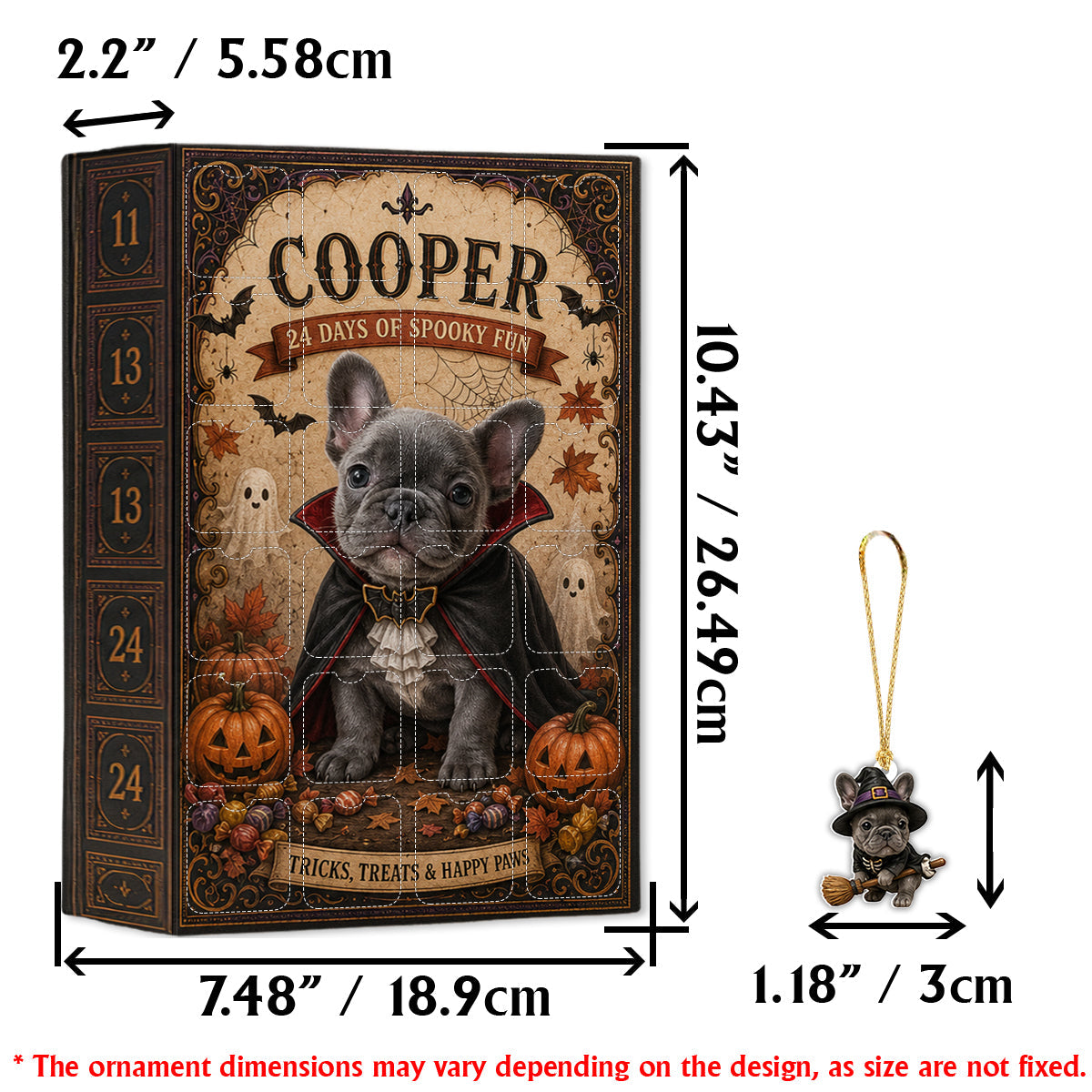 Personalized Halloween Fluffy Golden Pomeranian Advent Calendar with Mini Ornaments, Dog Lover Gift