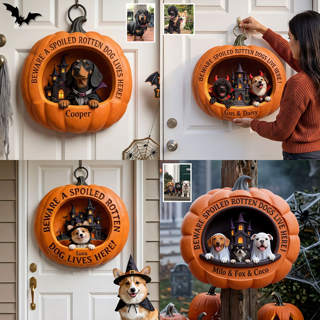 Personalized Halloween Blue Eyed Siberian Husky Pumpkin Shaped Wood Sign Home Decor