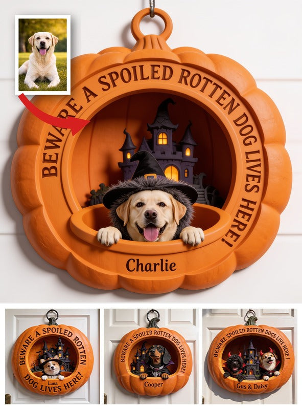 Personalized Halloween Cream Labrador Retriever Pumpkin Shaped Wood Sign Dog Gift