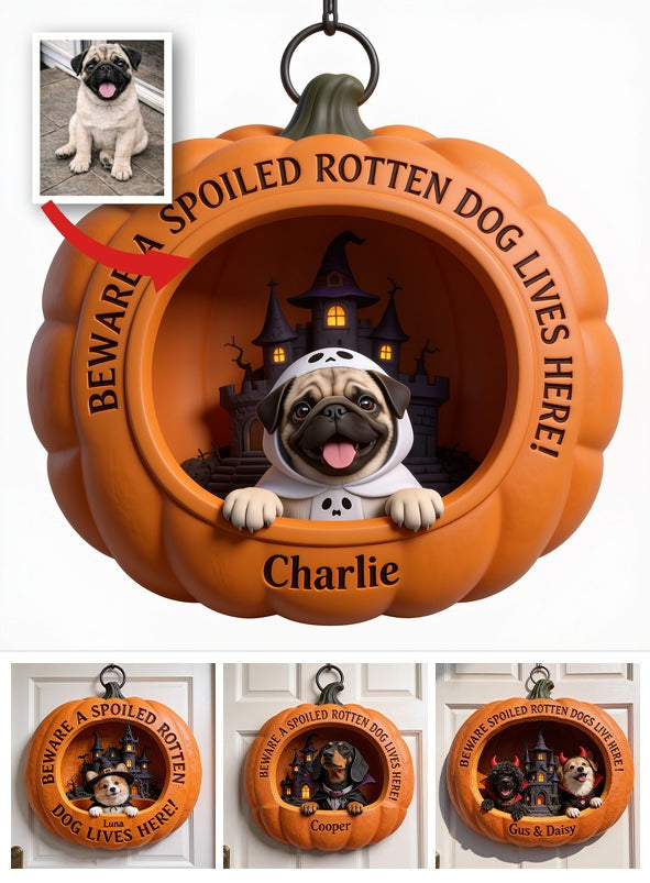 Personalized Halloween Fawn Pug Pumpkin Shaped Wood Sign Dog Lover Gift