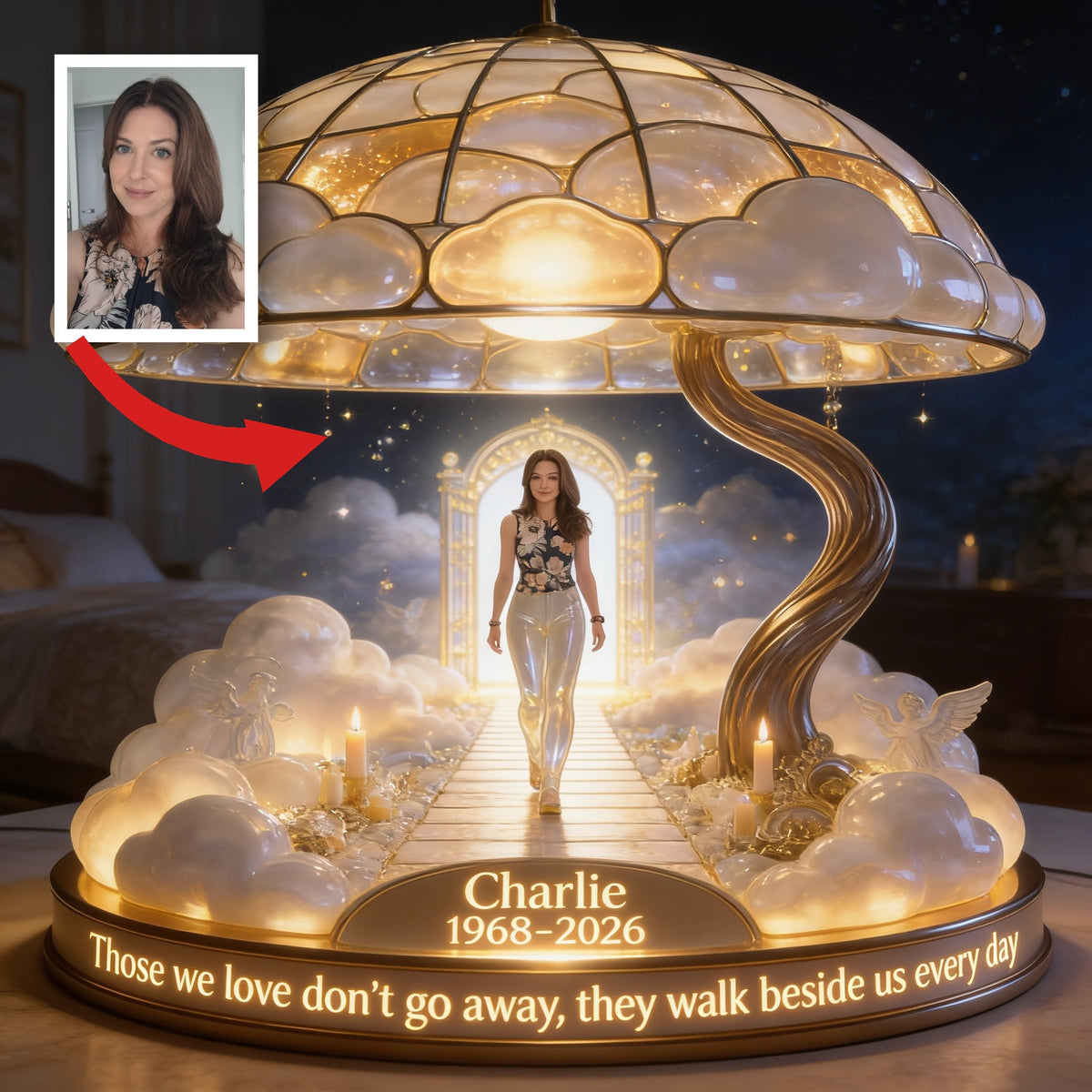 Personalized Memorial Older Woman Acrylic LED Night Light Sympathy Gift