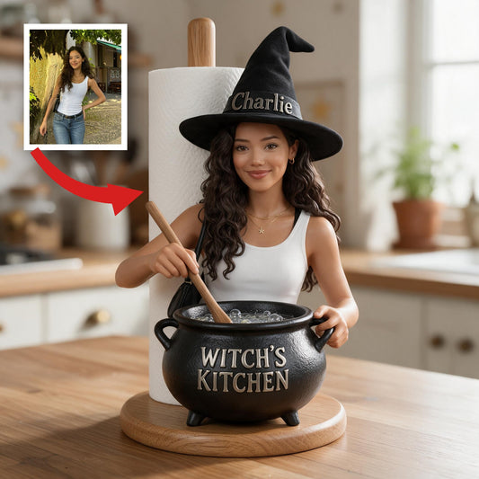 Personalized Latina Witch Kitchen Paper Towel Stand, Countertop Decor Gift