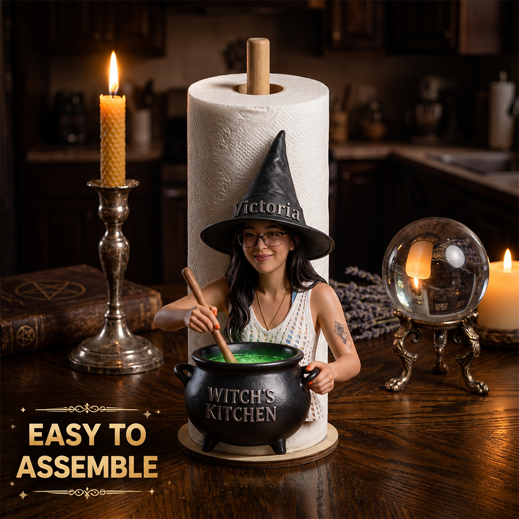 Personalized Witch Kitchen Woman Paper Towel Stand, Countertop Kitchen Decor Gift