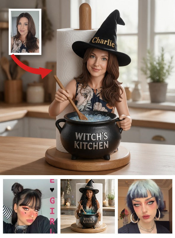 Personalized Witch Kitchen Senior Woman Paper Towel Stand Kitchen Decor Gift