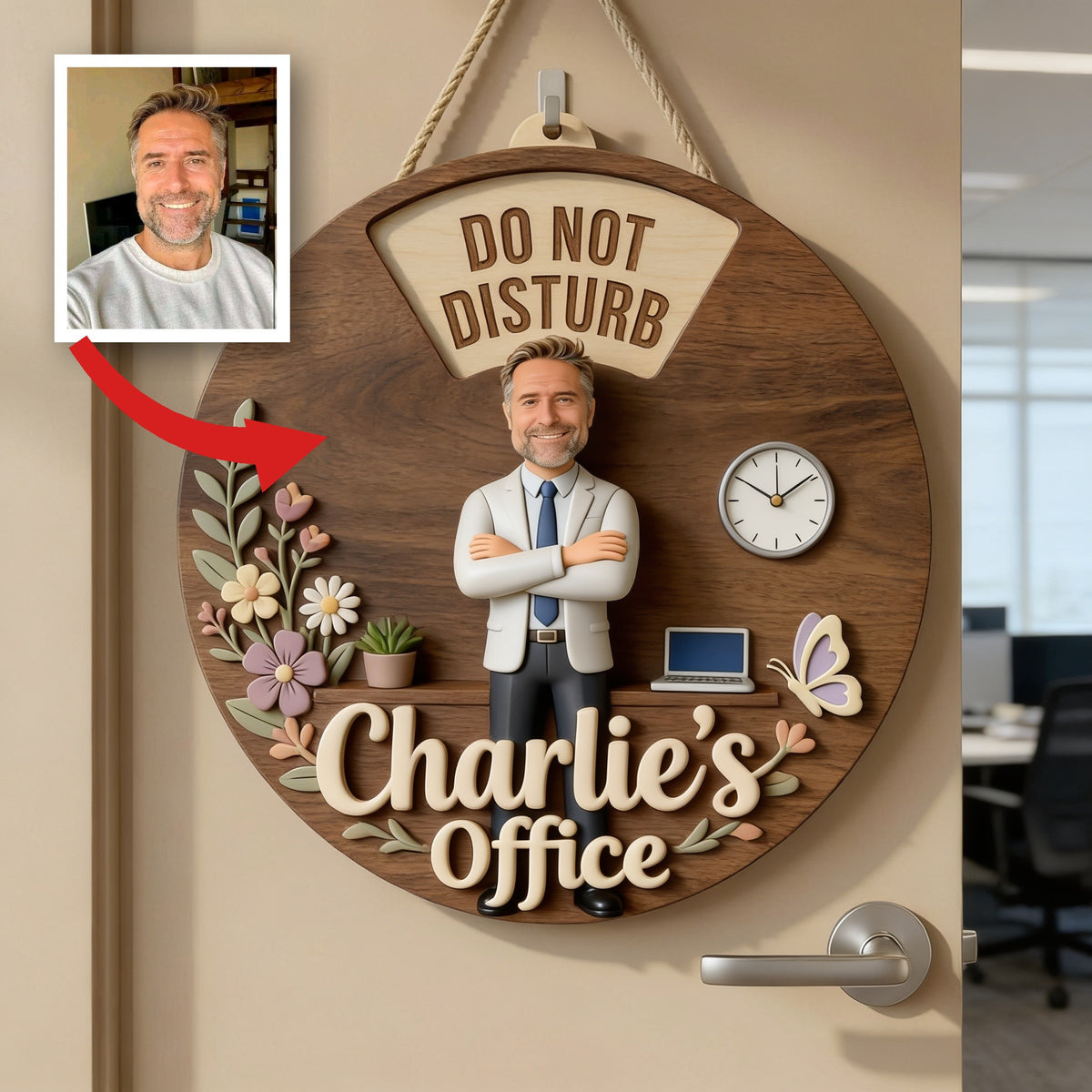 Custom Photo Older Man Office Status Spinner Sign Personalized Door Decor Gift