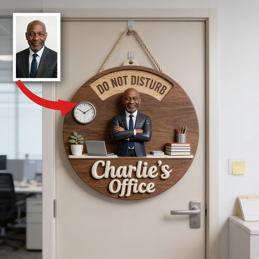 Custom Photo Older Black Man Office Spinner Sign Work Status Door Decor Gift