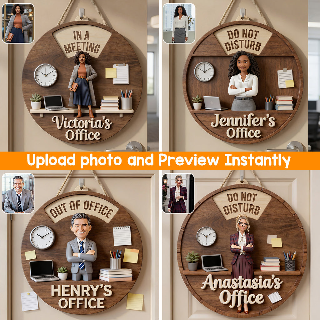 Custom Photo Older Black Man Office Spinner Sign Work Status Door Decor Gift