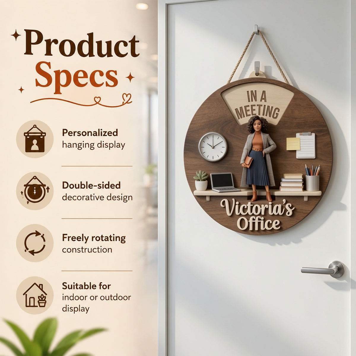 Custom Photo Senior Office Woman Spinner Sign Office Status Door Decor