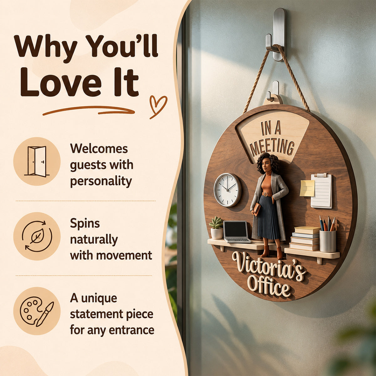 Custom Photo Older Black Man Office Spinner Sign Work Status Door Decor Gift