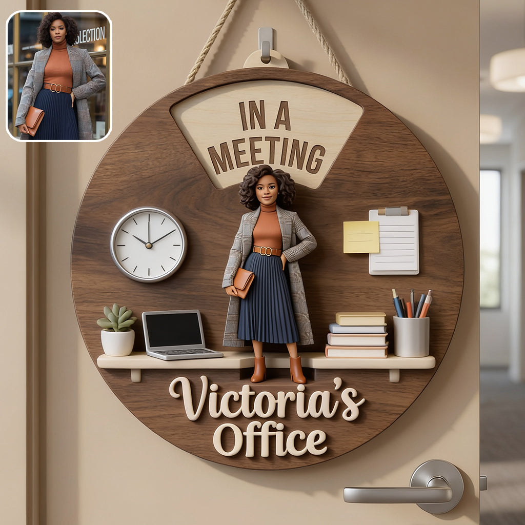 Custom Photo Senior Office Woman Spinner Sign Office Status Door Decor