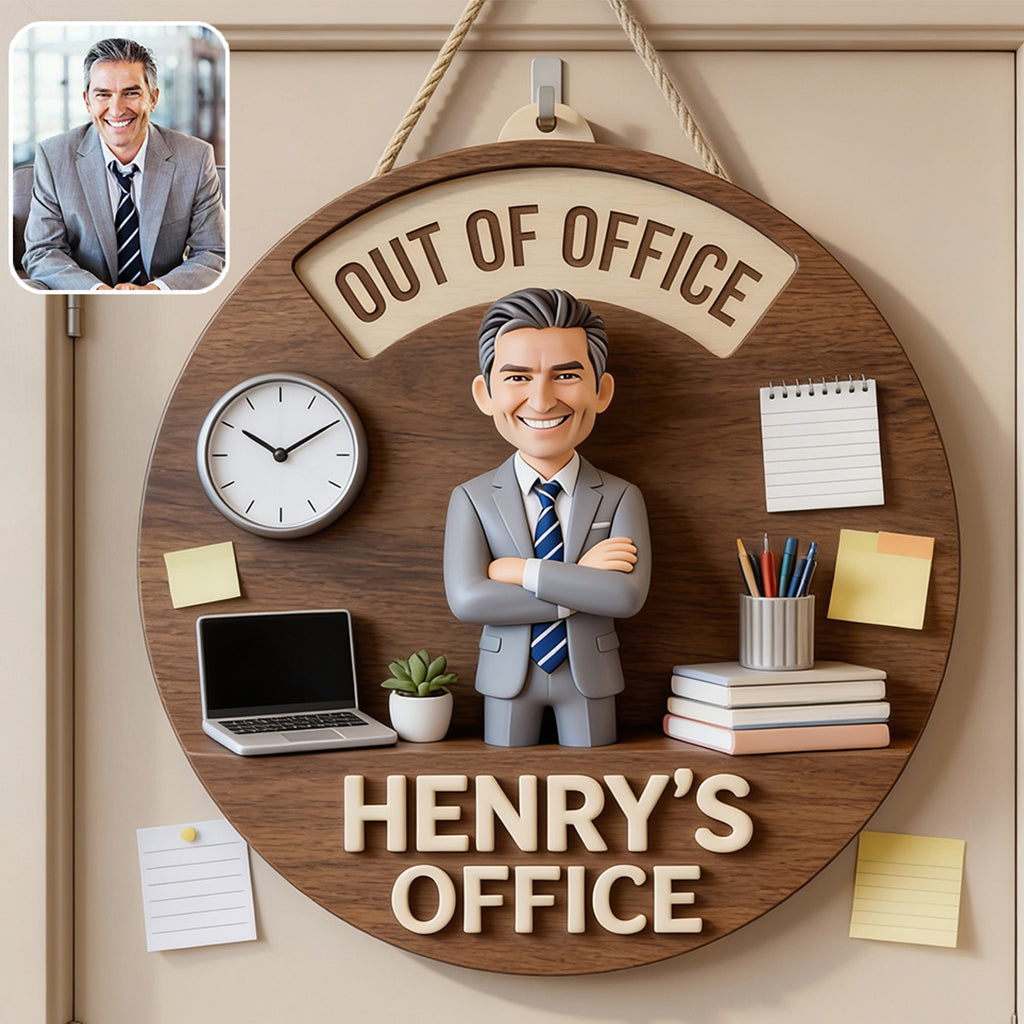 Custom Photo Older Latino Man Office Spinner Sign Office Door Status Gift