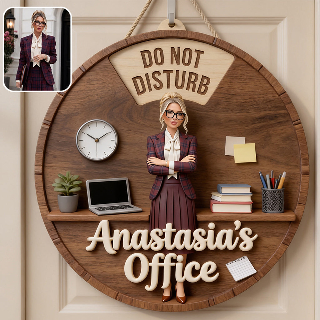 Custom Photo Older Man Office Status Spinner Sign Personalized Door Decor Gift