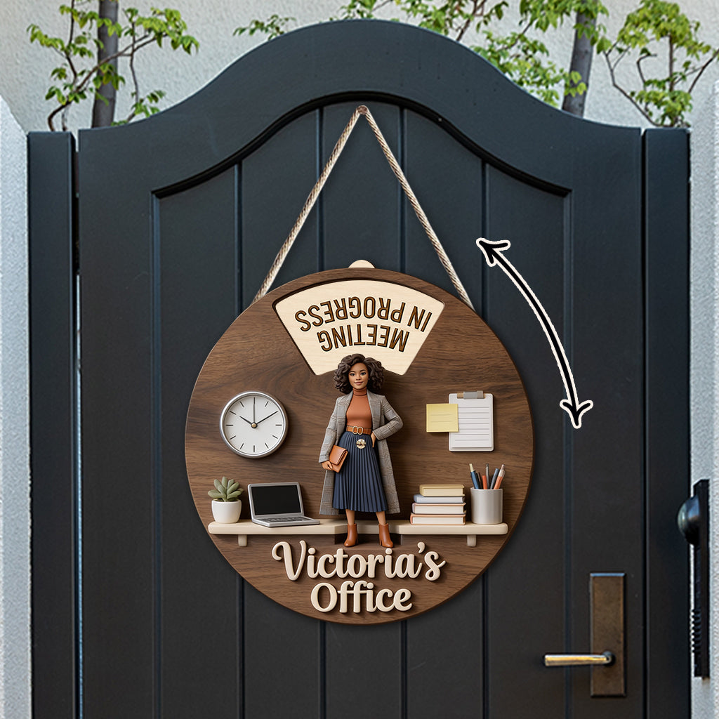 Custom Photo Senior Office Woman Spinner Sign Office Status Door Decor