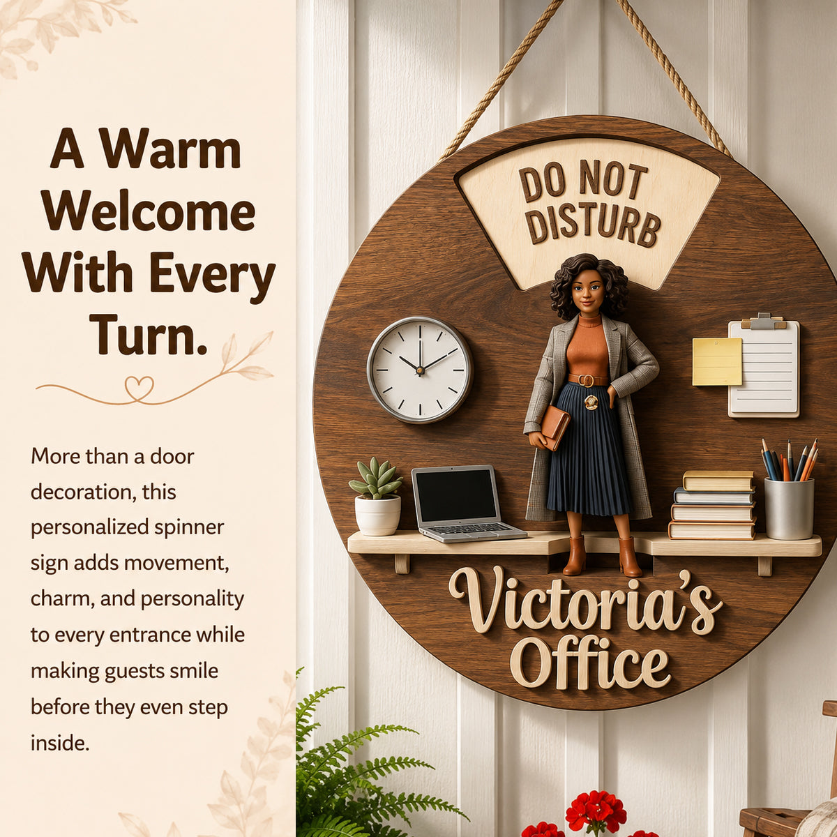 Custom Photo Black Woman Office Status Spinner Sign Home Office Door Decor