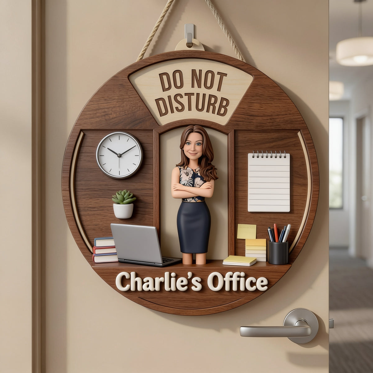Custom Photo Senior Office Woman Spinner Sign Office Status Door Decor