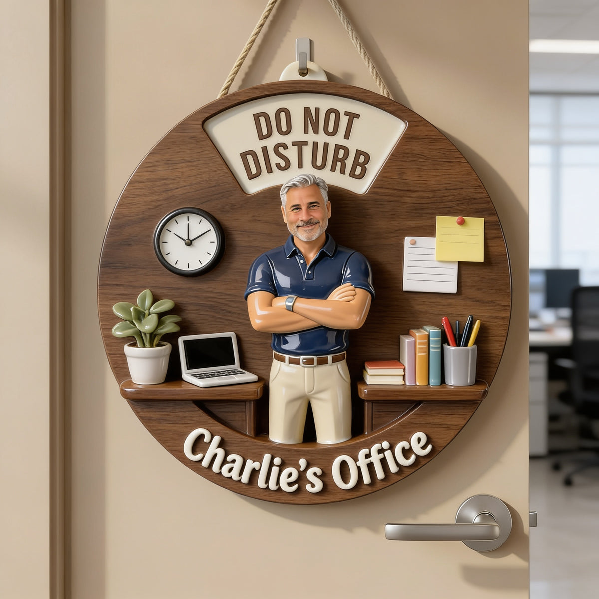 Custom Photo Older Latino Man Office Spinner Sign Office Door Status Gift